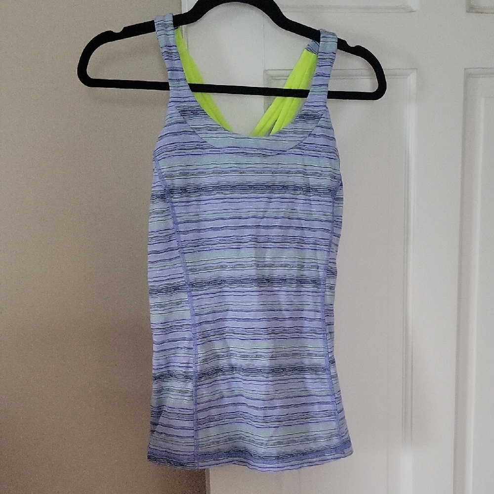 Lululemon Enhearten Blue And Yellow Tank Top With Built In Sports Bra In Size 10